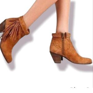 Sam Edelman Louie Womens Fringe Western Brown Suede Leather Booties Boots Sz 6.5